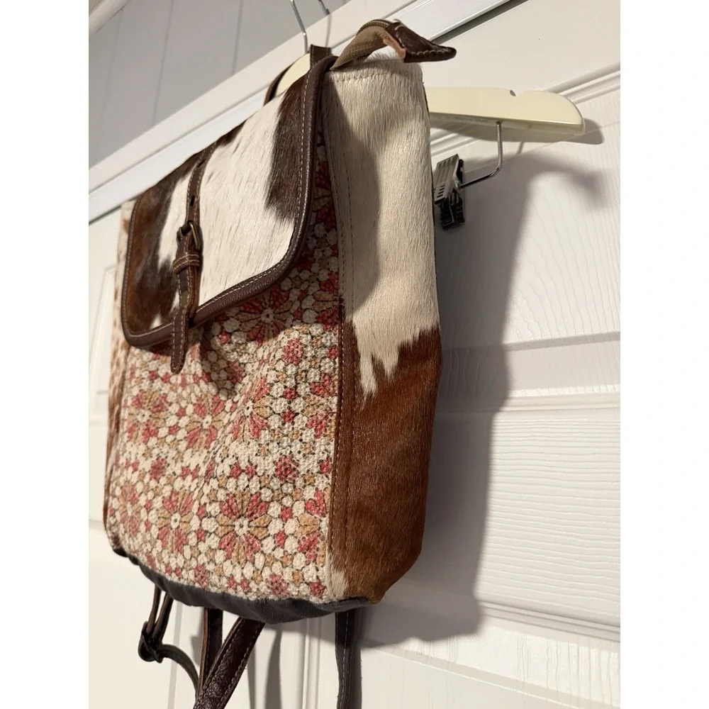 Myra Bag‎ Canvas Genuine Leather Cow Hide Backpack Western Festival Up Cycled